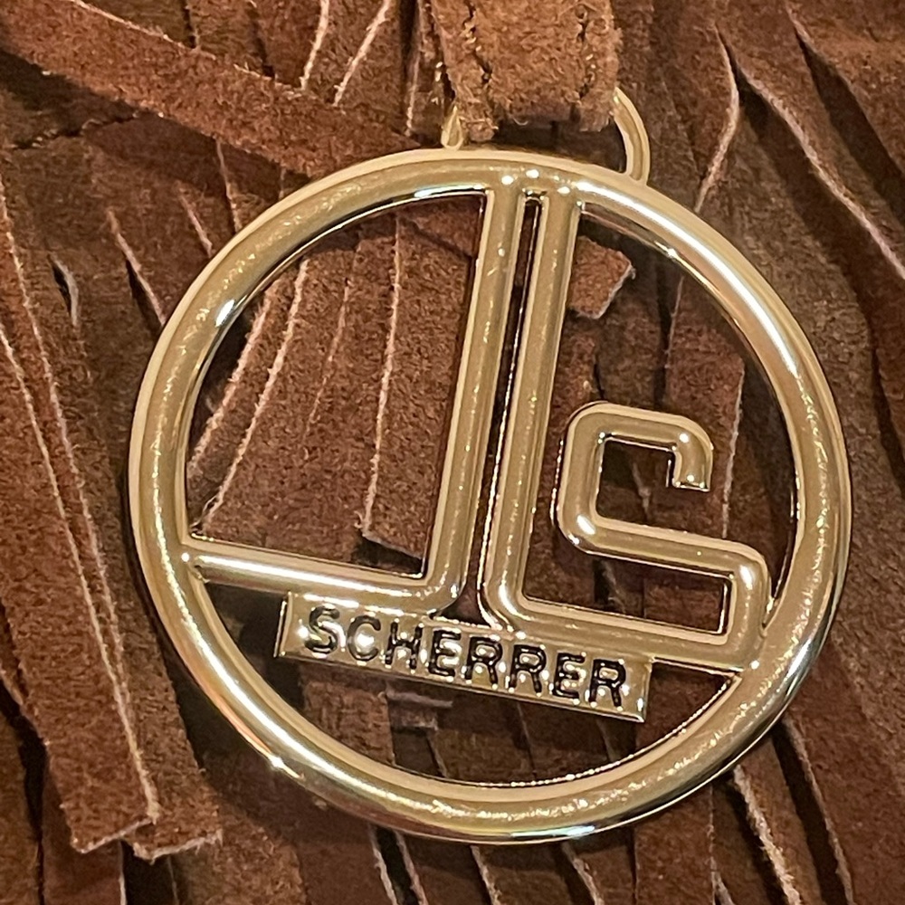 Jean Louis Scherrer Brown Suede Fringe Shoulder Bag with Colorful Beaded Accent - Picture 3 of 10